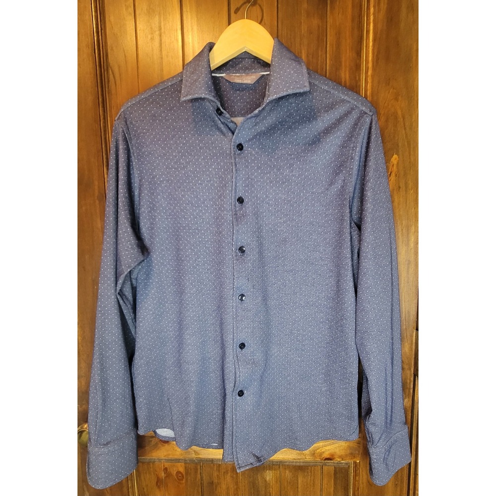 Daniel Cremieux Mens M Button Shirt Blue Micro Dot Pima Cotton Blend Long Sleeve